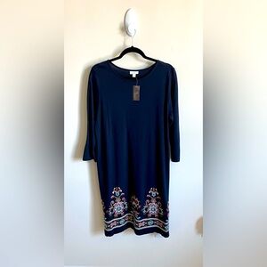 J.Jill Soft Floral Boho Cotton Modal Blend Embroidered Navy Dress Med NWT
